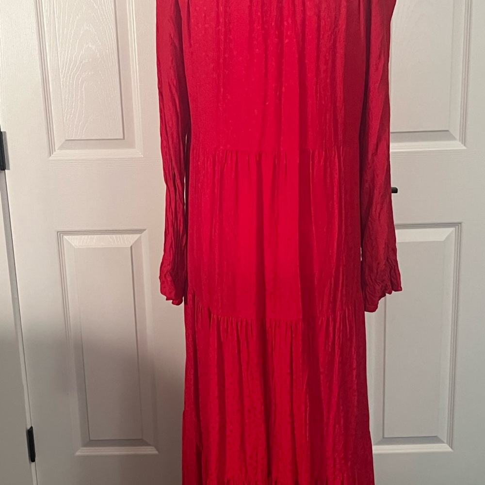 Maeve Anthropologie Red Tiered Long Sleeve Maxi Dress Size 6